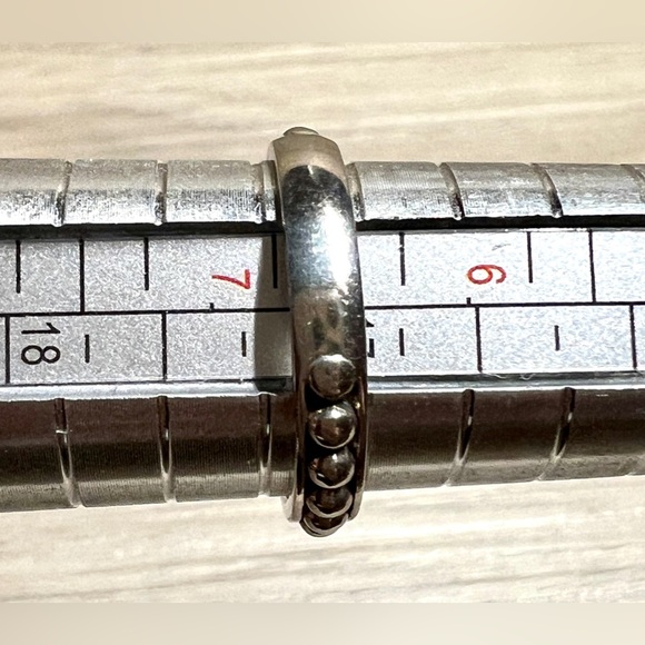 Designer ATR Sterling Silver & 14K Gold CZ Pebbled Band Ring, Size 6.75, 2g - Picture 11 of 11